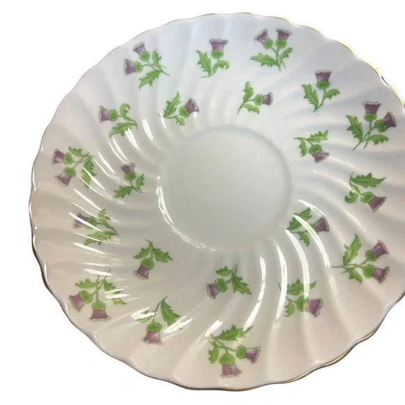 AYNSLEY BONE CHINA TEACUP & SAUCER SET / PURPLE THISTLE / MADE IN ENGLAND - Picture 10 of 10